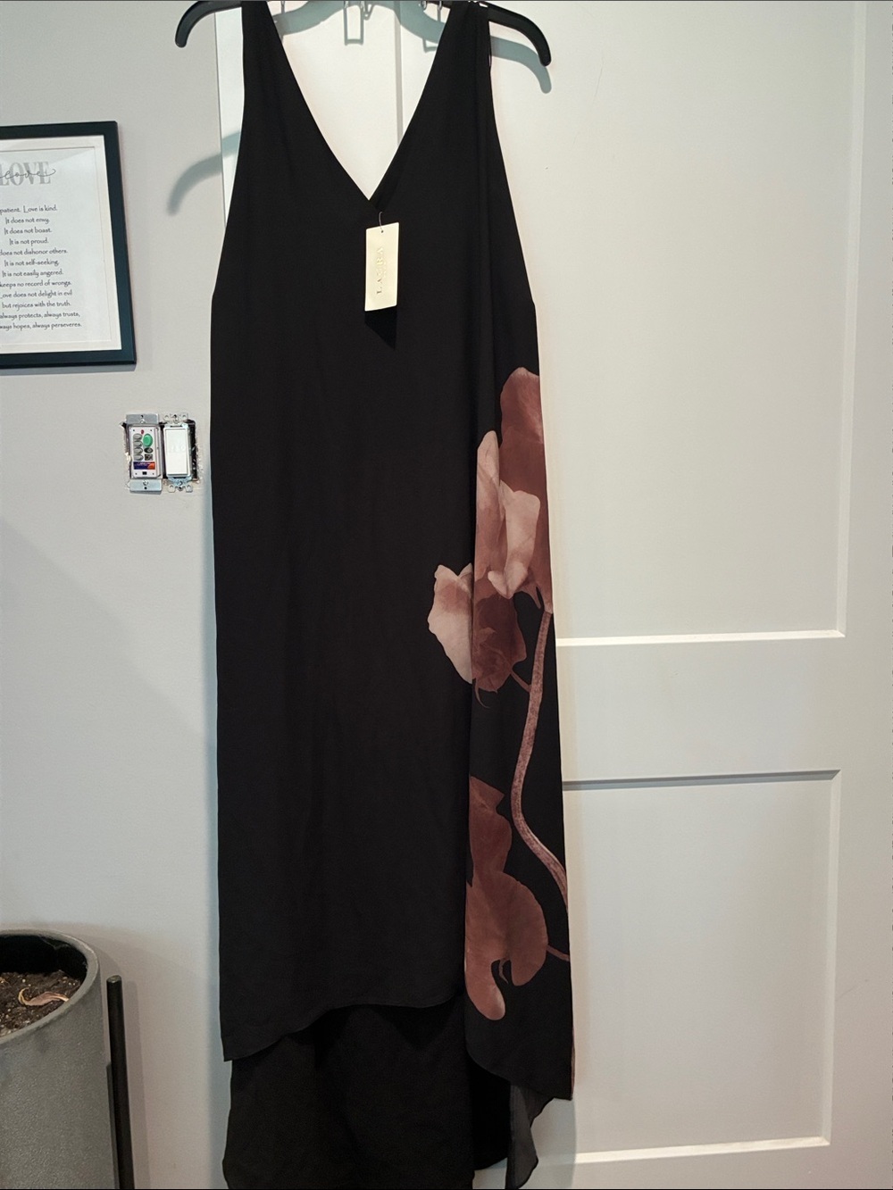 Laura Plus Black Maxi Slip Dress with Blush Floral Accent. B30